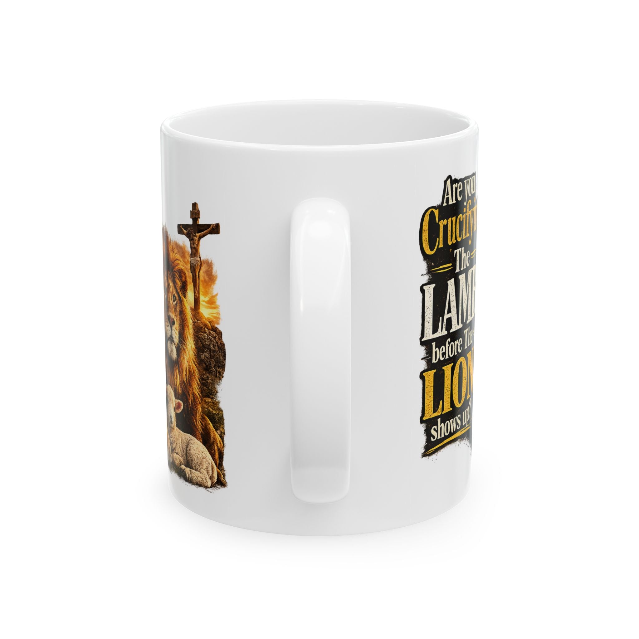 Crucify the Lamb Black Ceramic Mug – Start Every Morning with a Question