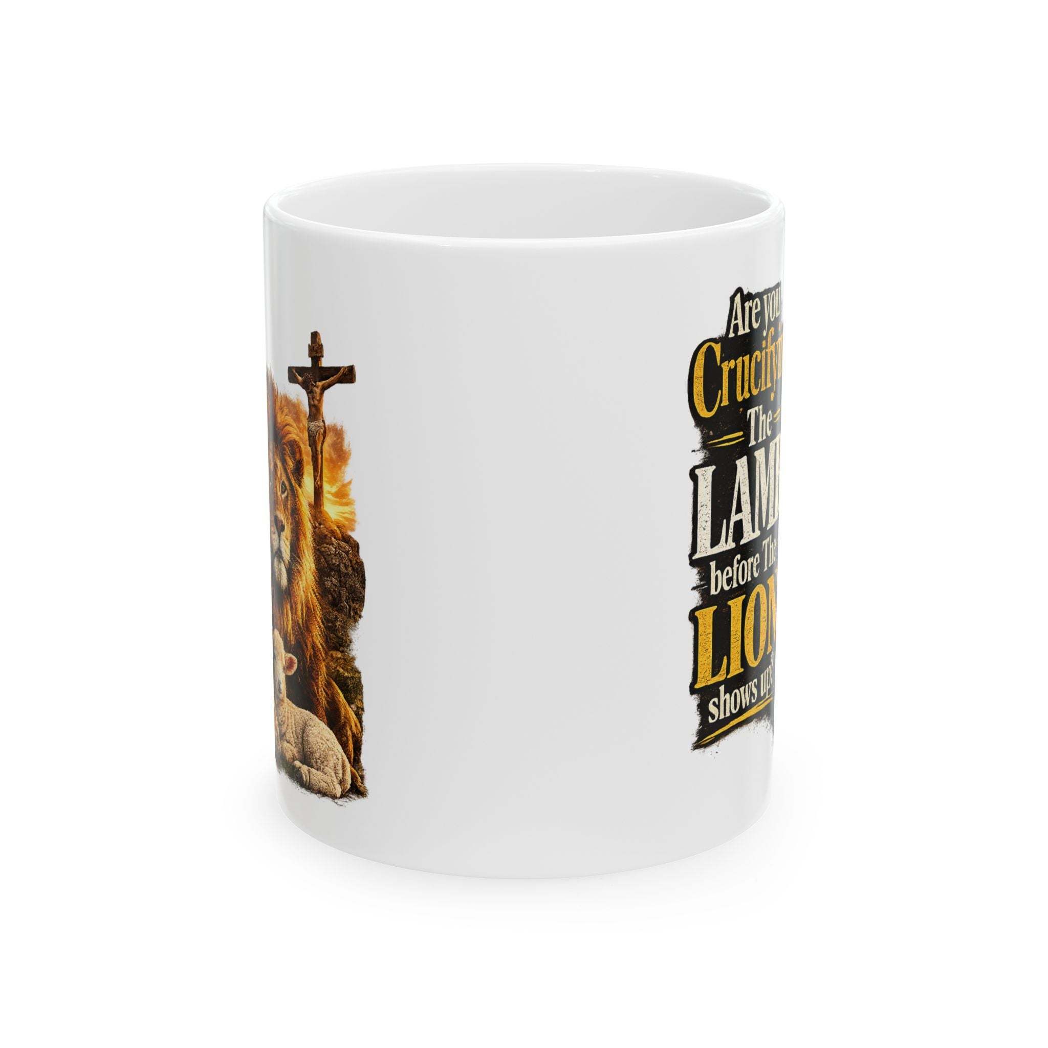 Crucify the Lamb Black Ceramic Mug – Start Every Morning with a Question