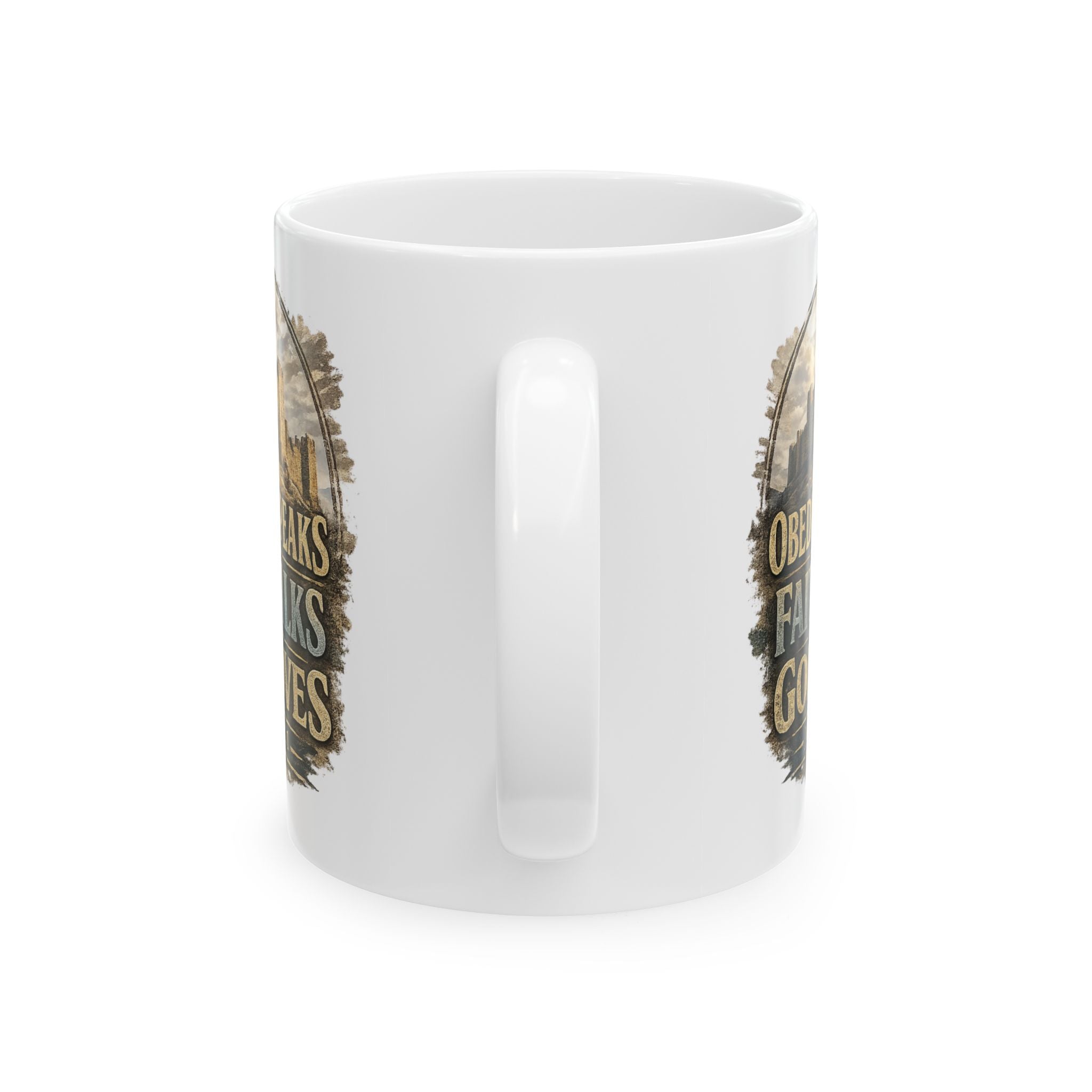 Faith Coffee Mug - "Obedience Speaks, Faith Walks, Love Loves" Inspirational Ceramic Mug