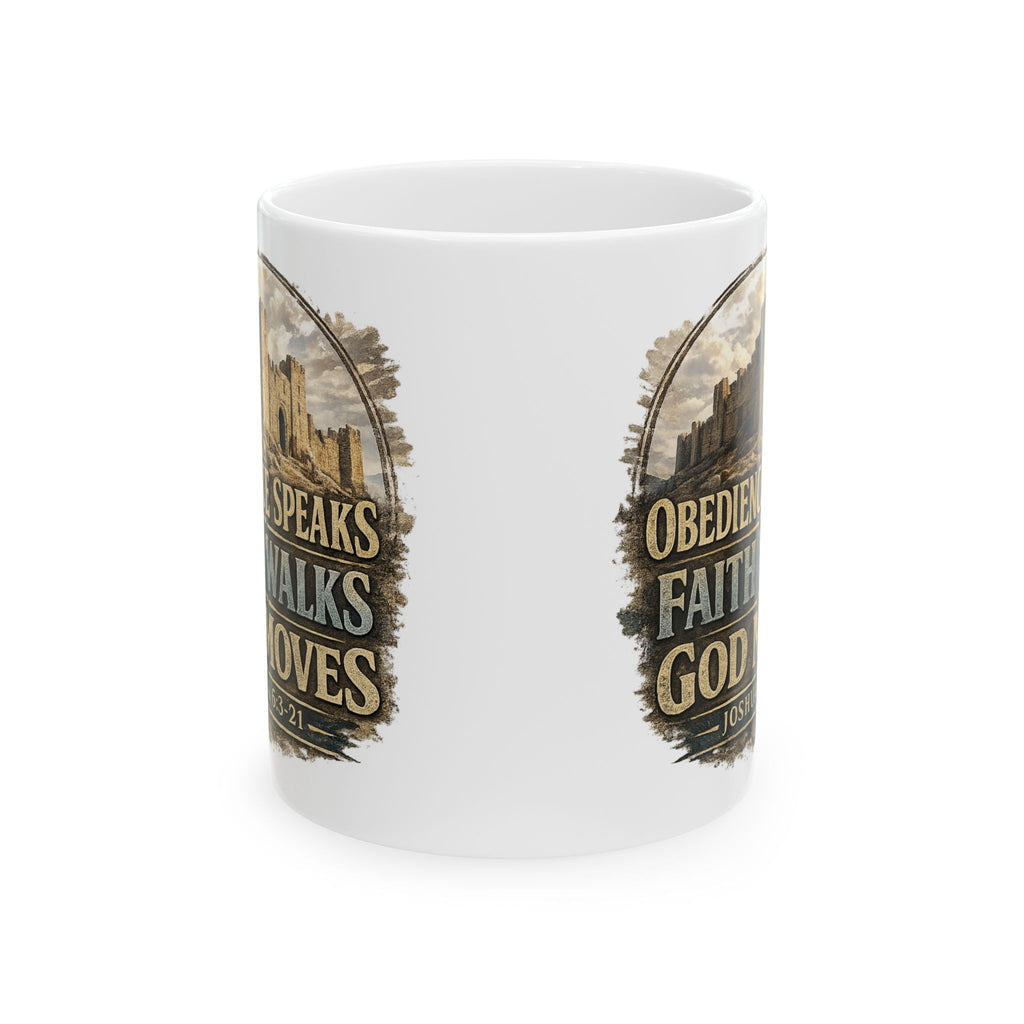 Faith Coffee Mug - "Obedience Speaks, Faith Walks, Love Loves" Inspirational Ceramic Mug