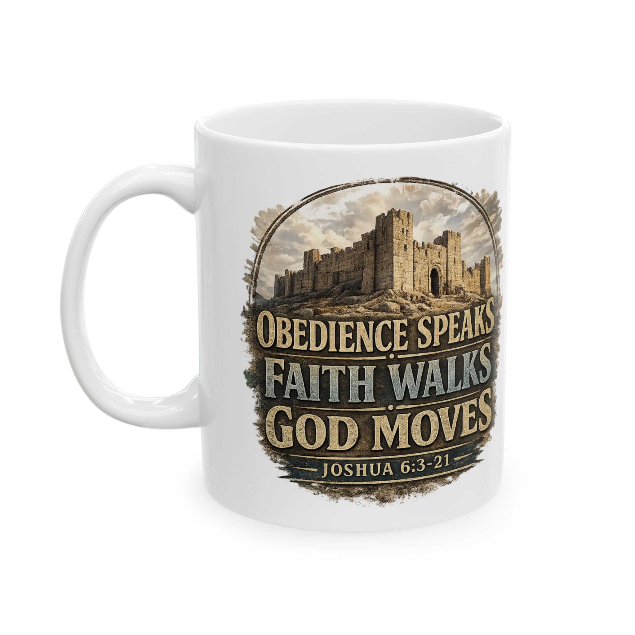 Faith Coffee Mug - "Obedience Speaks, Faith Walks, Love Loves" Inspirational Ceramic Mug