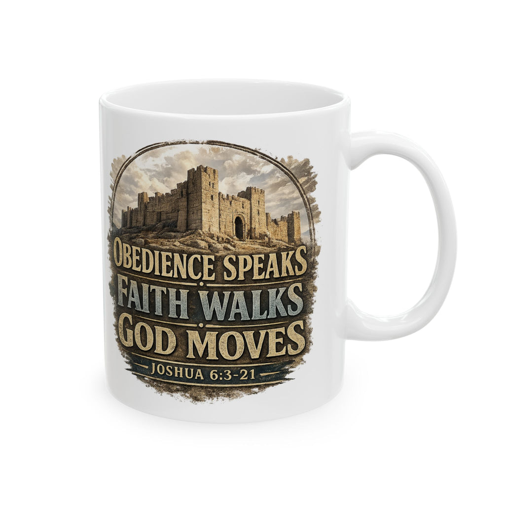 Faith Coffee Mug - "Obedience Speaks, Faith Walks, Love Loves" Inspirational Ceramic Mug