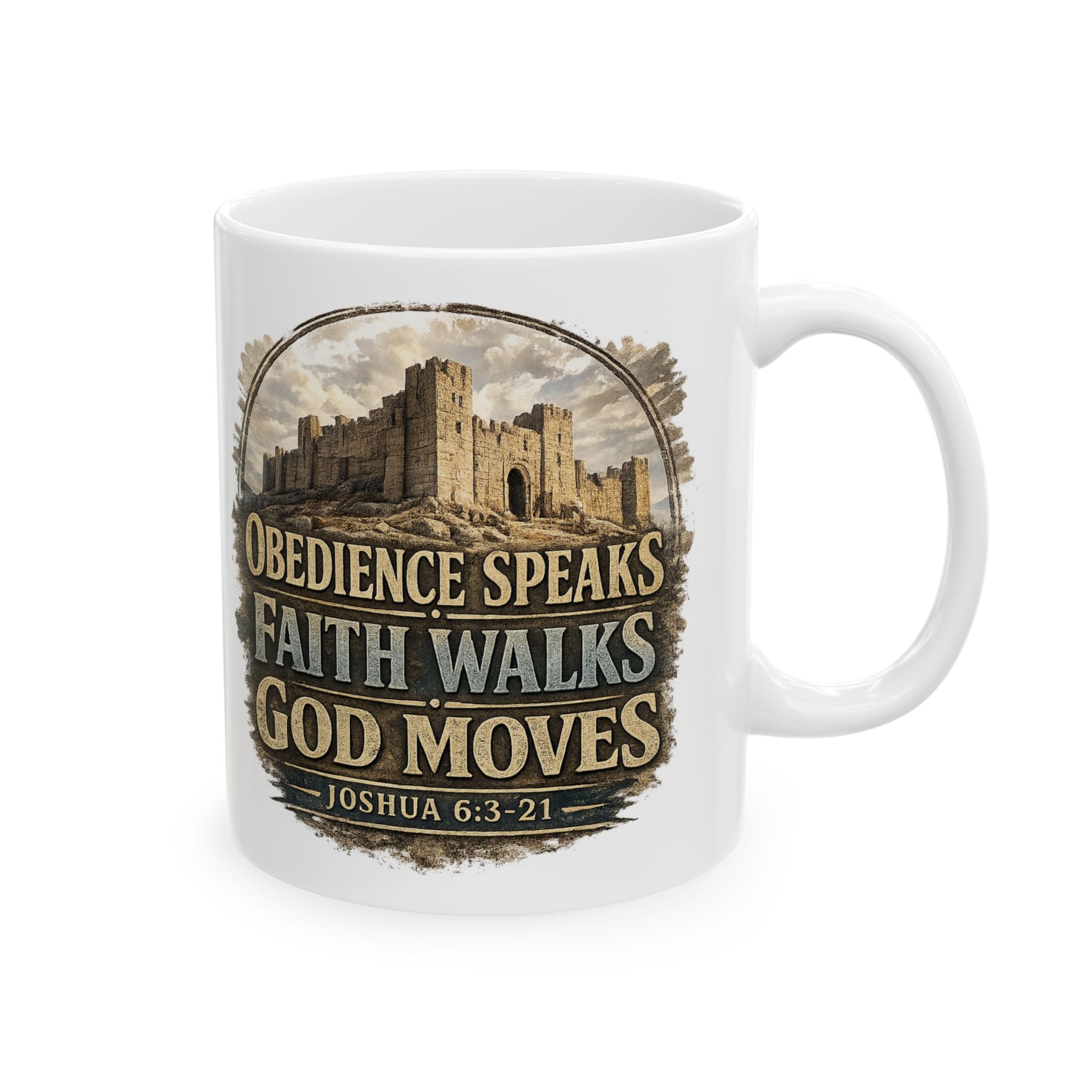 Faith Coffee Mug - "Obedience Speaks, Faith Walks, Love Loves" Inspirational Ceramic Mug