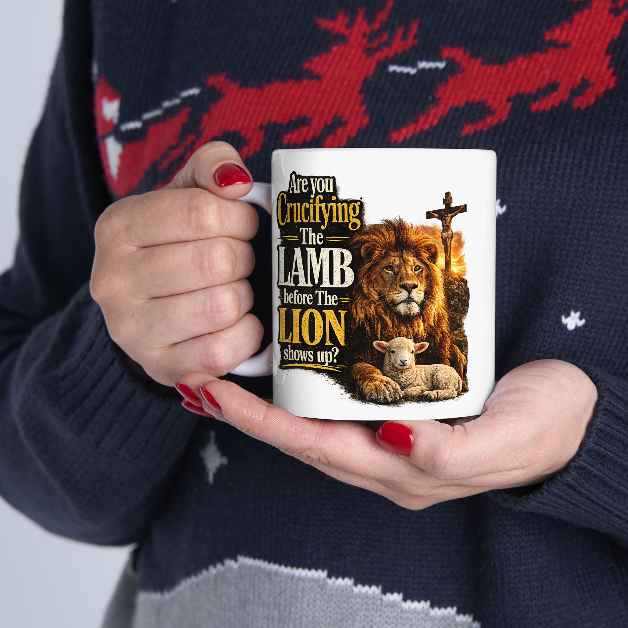 Crucify the Lamb Black Ceramic Mug – Start Every Morning with a Question