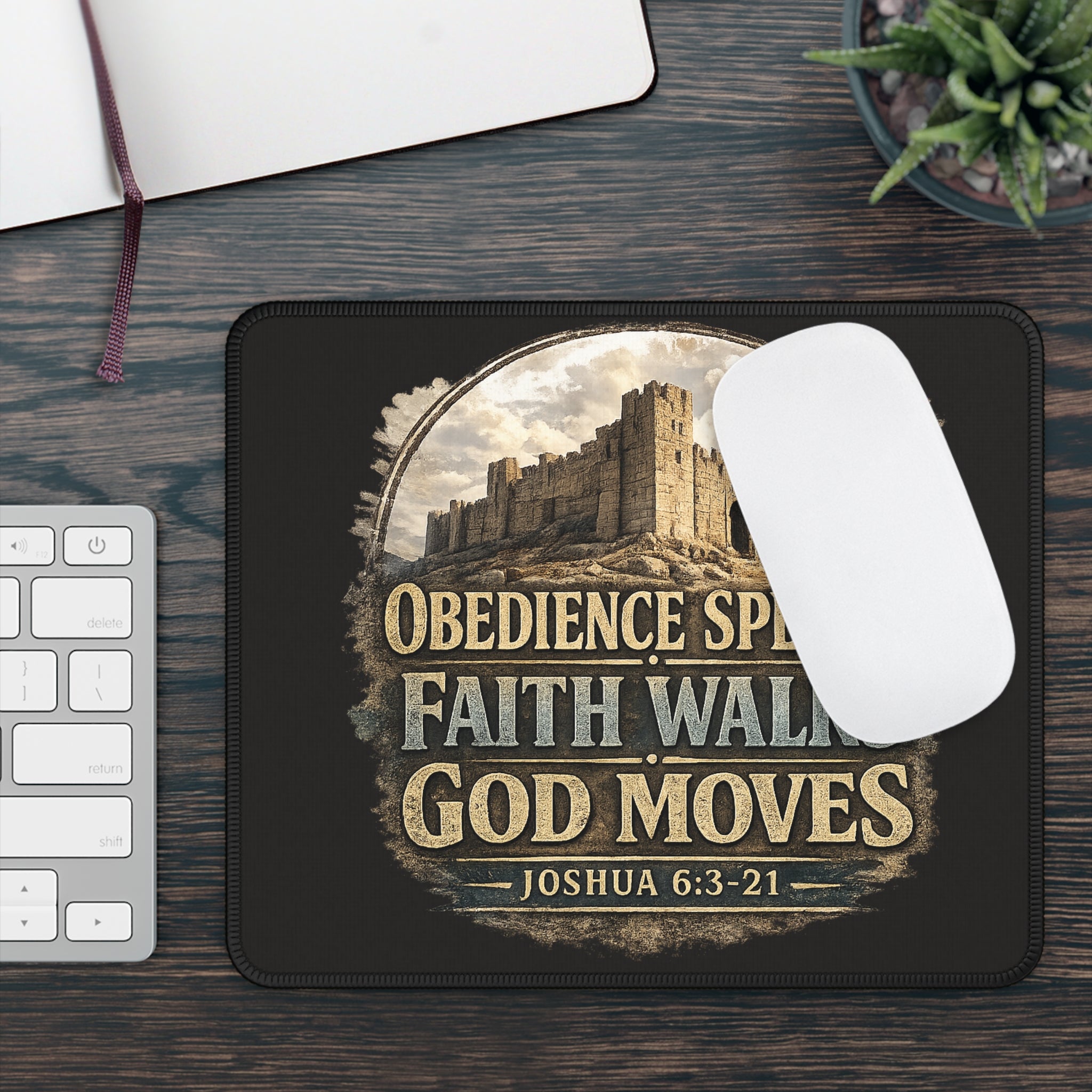"Obedience Speaks, Faith Walks, God Moves" Inspirational Christian mouse pad