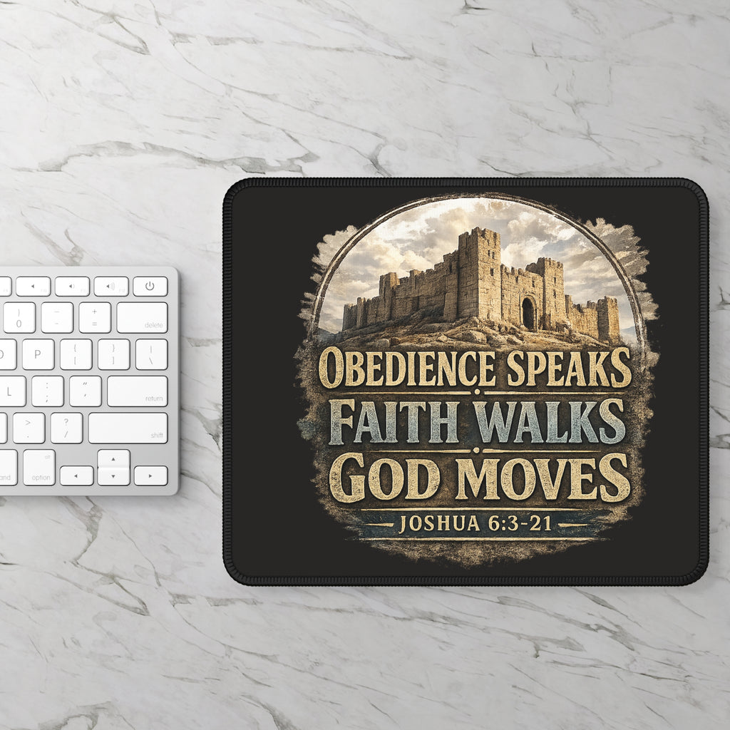 "Obedience Speaks, Faith Walks, God Moves" Inspirational Christian mouse pad