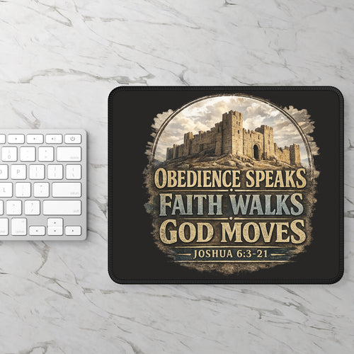 "Obedience Speaks, Faith Walks, God Moves" Inspirational Christian mouse pad